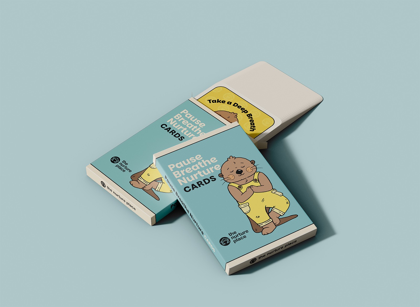 A card deck box with the title, "Pause Breathe Nurture Cards"