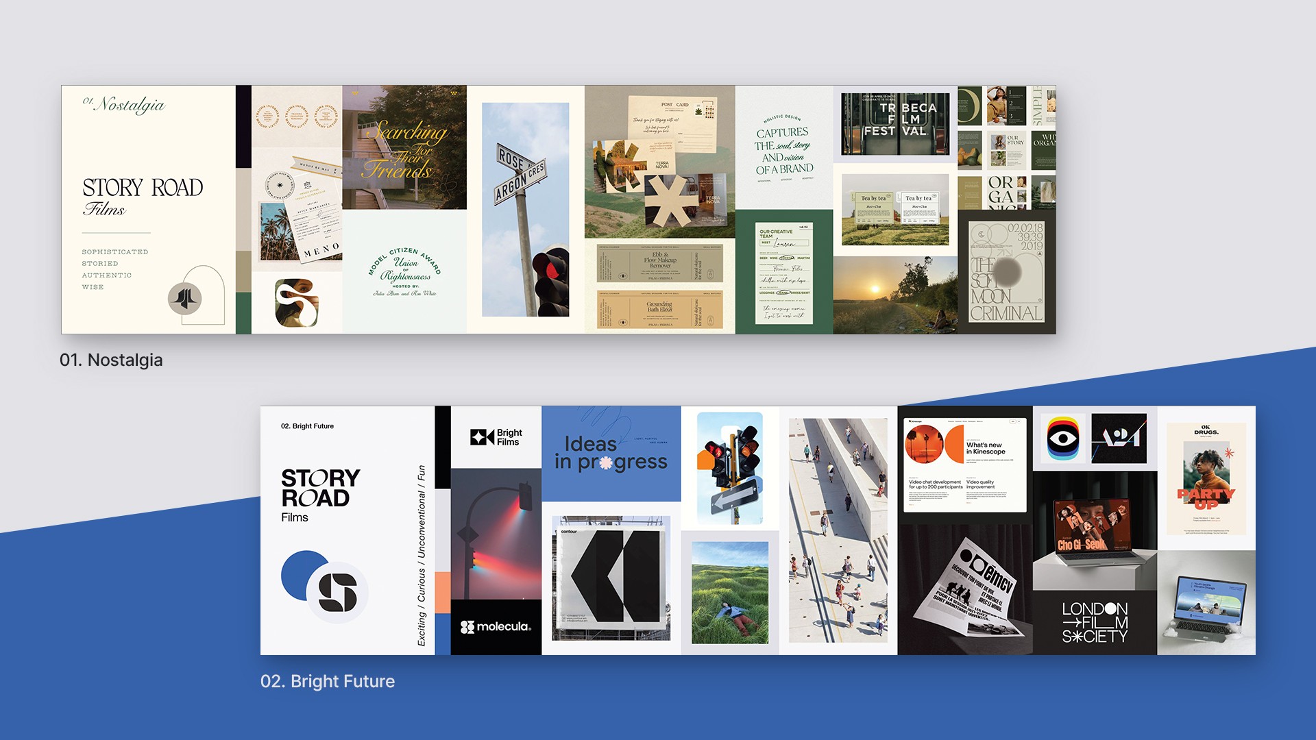 Flatlay image showing pages from the GreatLeaf Capital Brand Guidelines. Branding is rich green and gold, paired with rich photos of happy couples nearing retirement age.