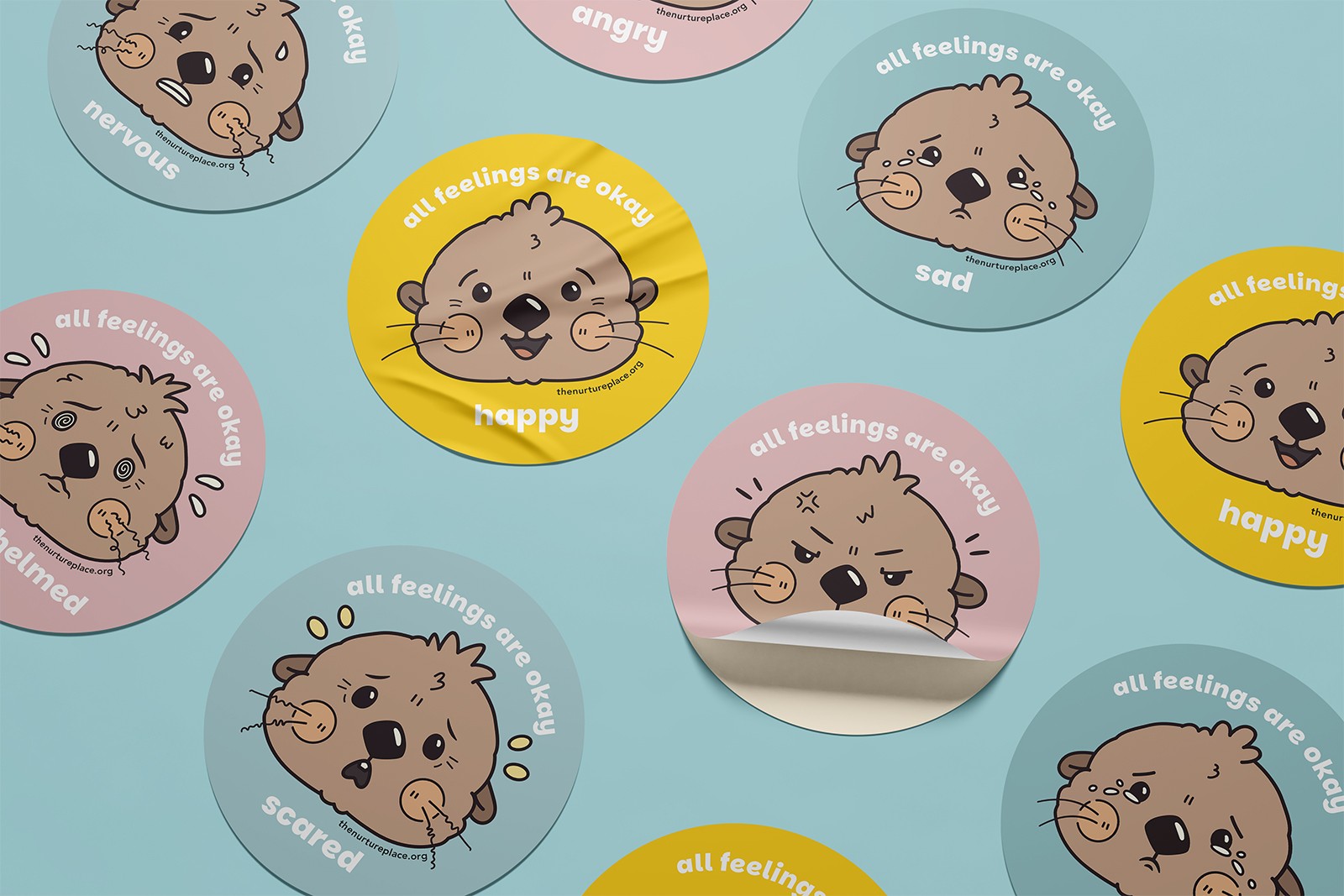 A variety of stickers with Otto, the otter's face expressing emotions like, happiness, sadness, anger, fear, and overwhelm.
