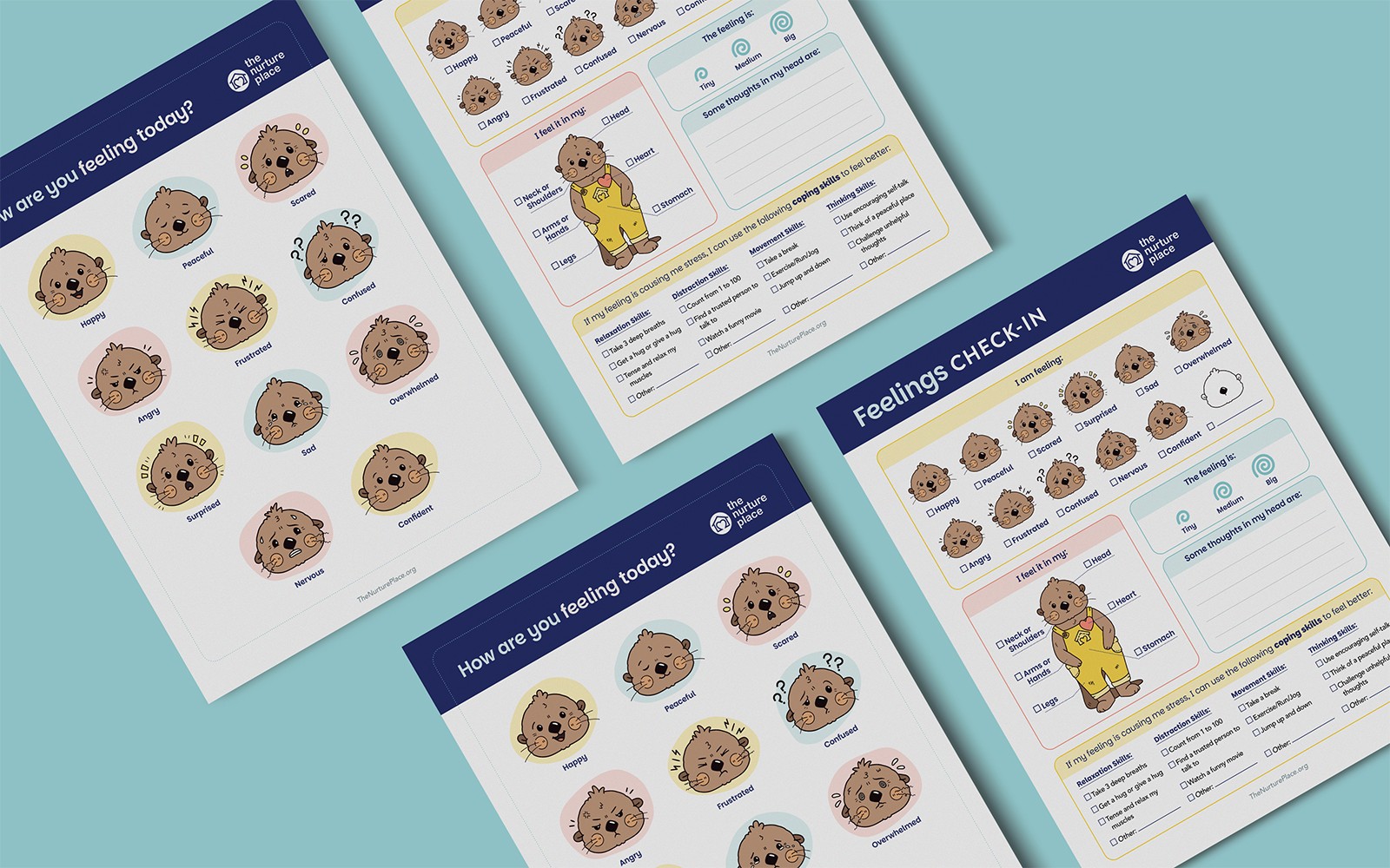 flat lay image of worksheets designed to help identify and manage different emotions